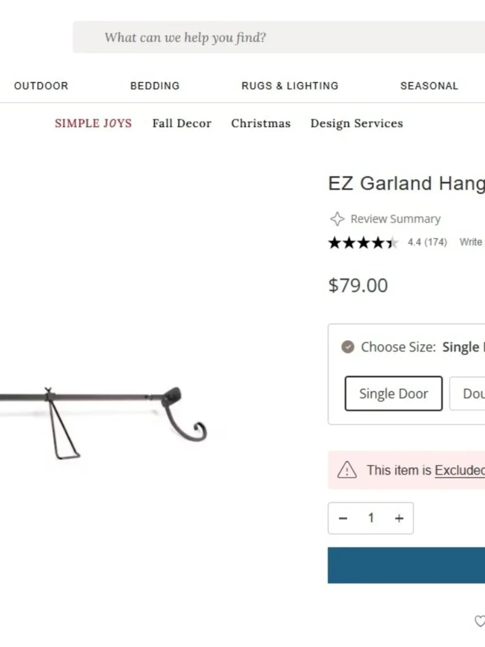 Grandin Road EZ Single Door Bronze Iron Garland Hanger Indoor Outdoor Halloween